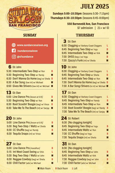 Sundance Saloon schedule postcard