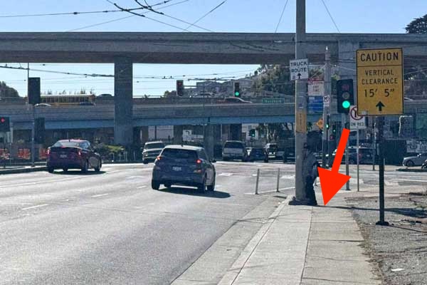 Bus stop for the #24 at Industrial & Bayshore
